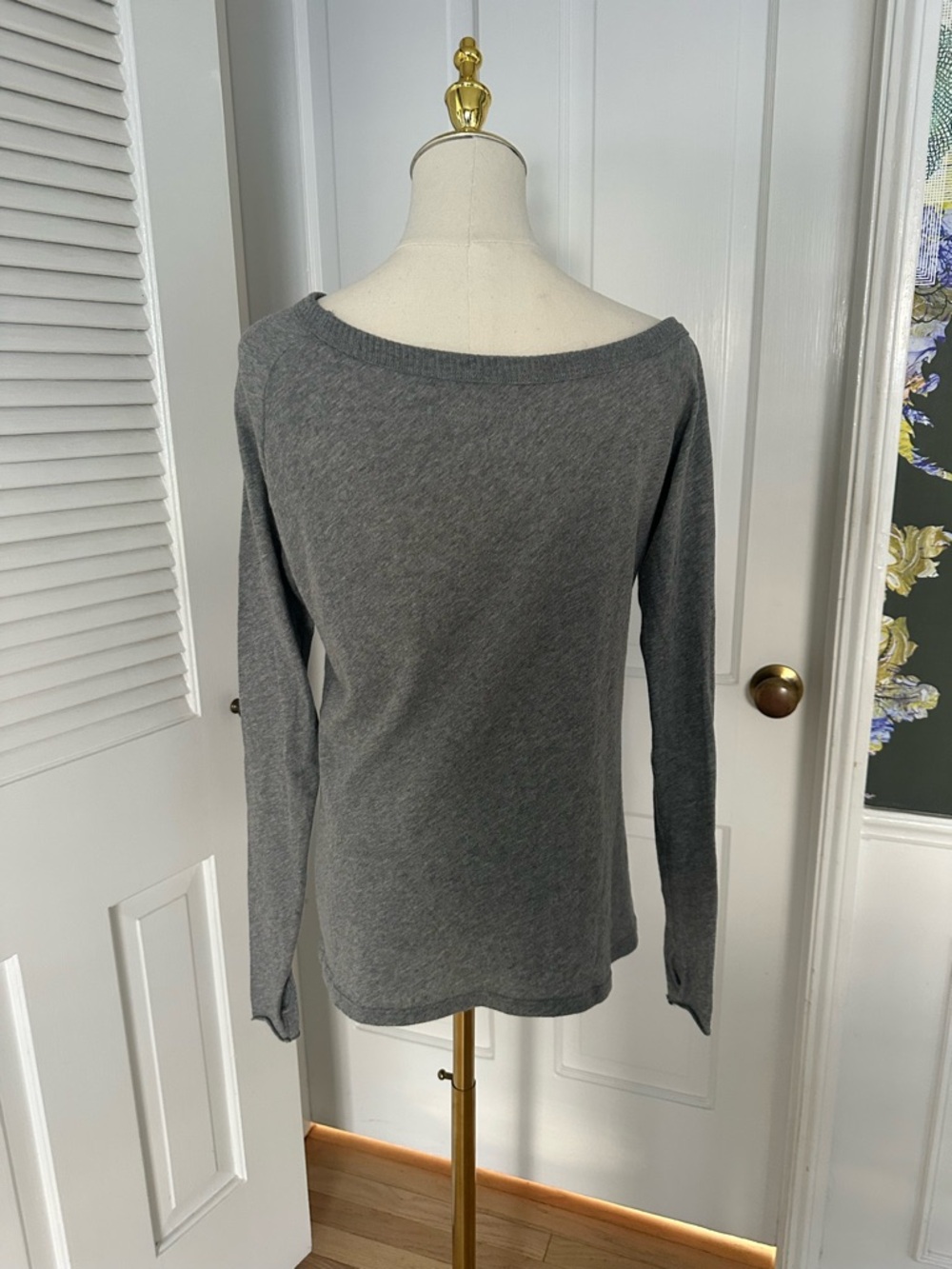 Enza Costa Gray Cotton Cashmere Long Sleeve Top – Size S - Picture 2 of 4